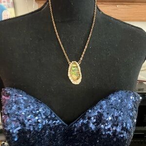 Elegant Gold tone Necklace with Iridescent Pendant